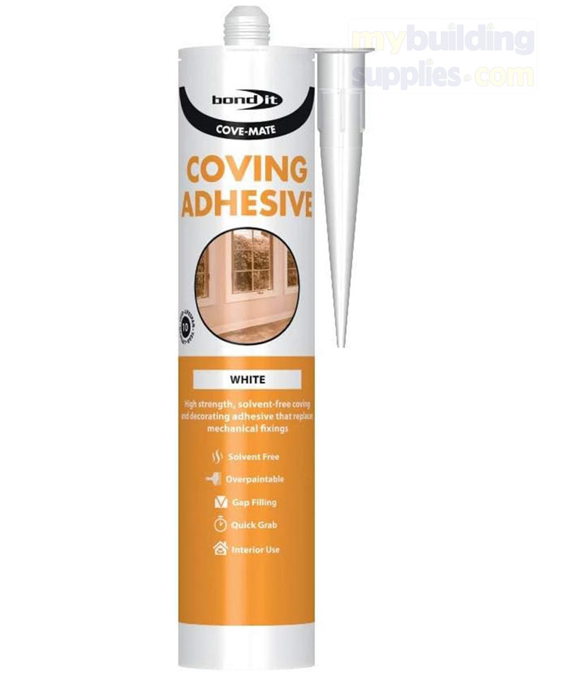 Bond It Cove-Mate Coving Adhesive, a high-strength, solvent-free, gap-filling, coving and decorating adhesive. This is a perfect product for an all-rounded gap-filler for your D.I.Y Products. <span style="font-size: 0.875rem;">Dries to a white finish and can be over-painted once dry.</span>