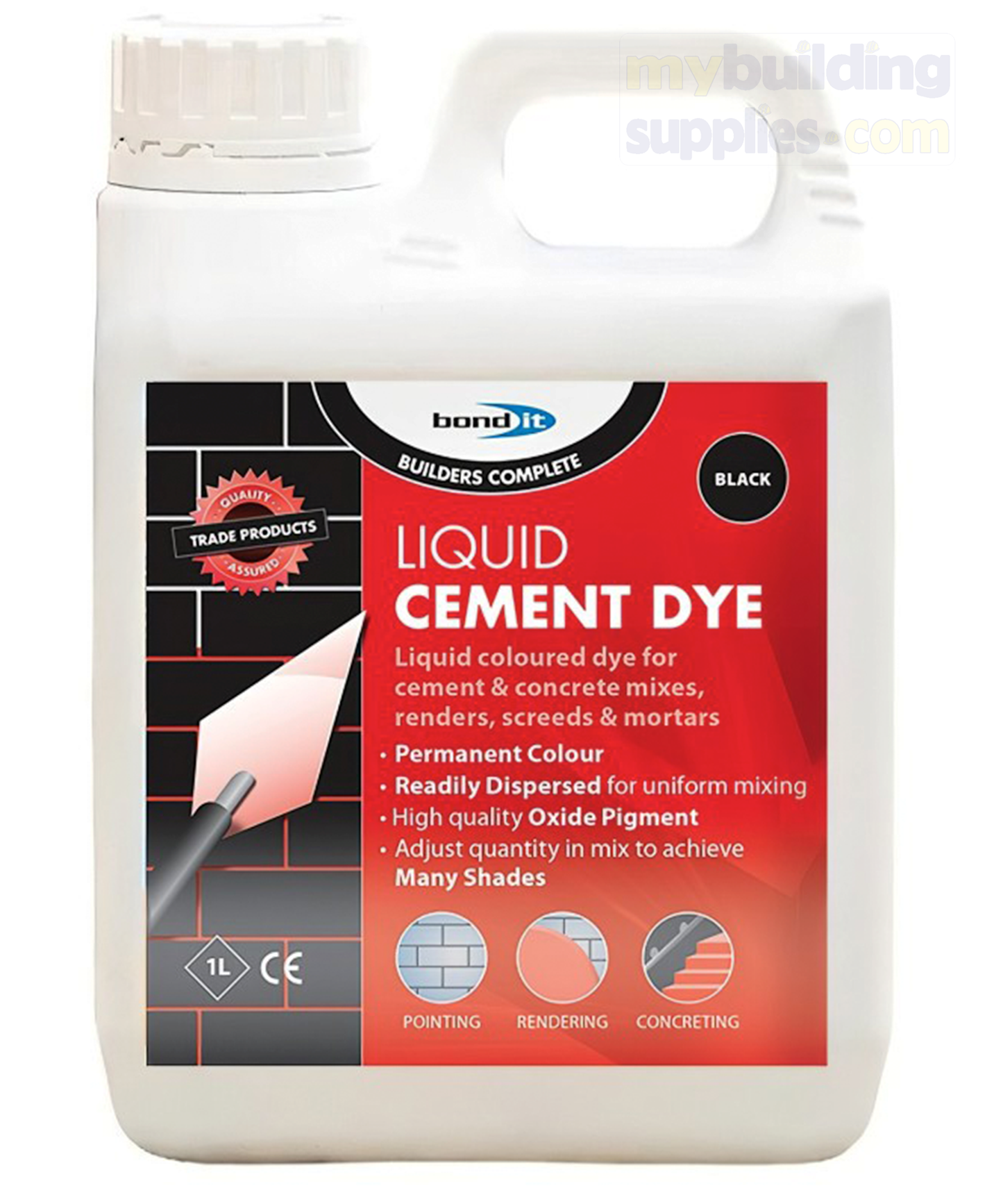 Bond It Liquid Cement Dye Mortar Tone Colouring Black, 1 Litre