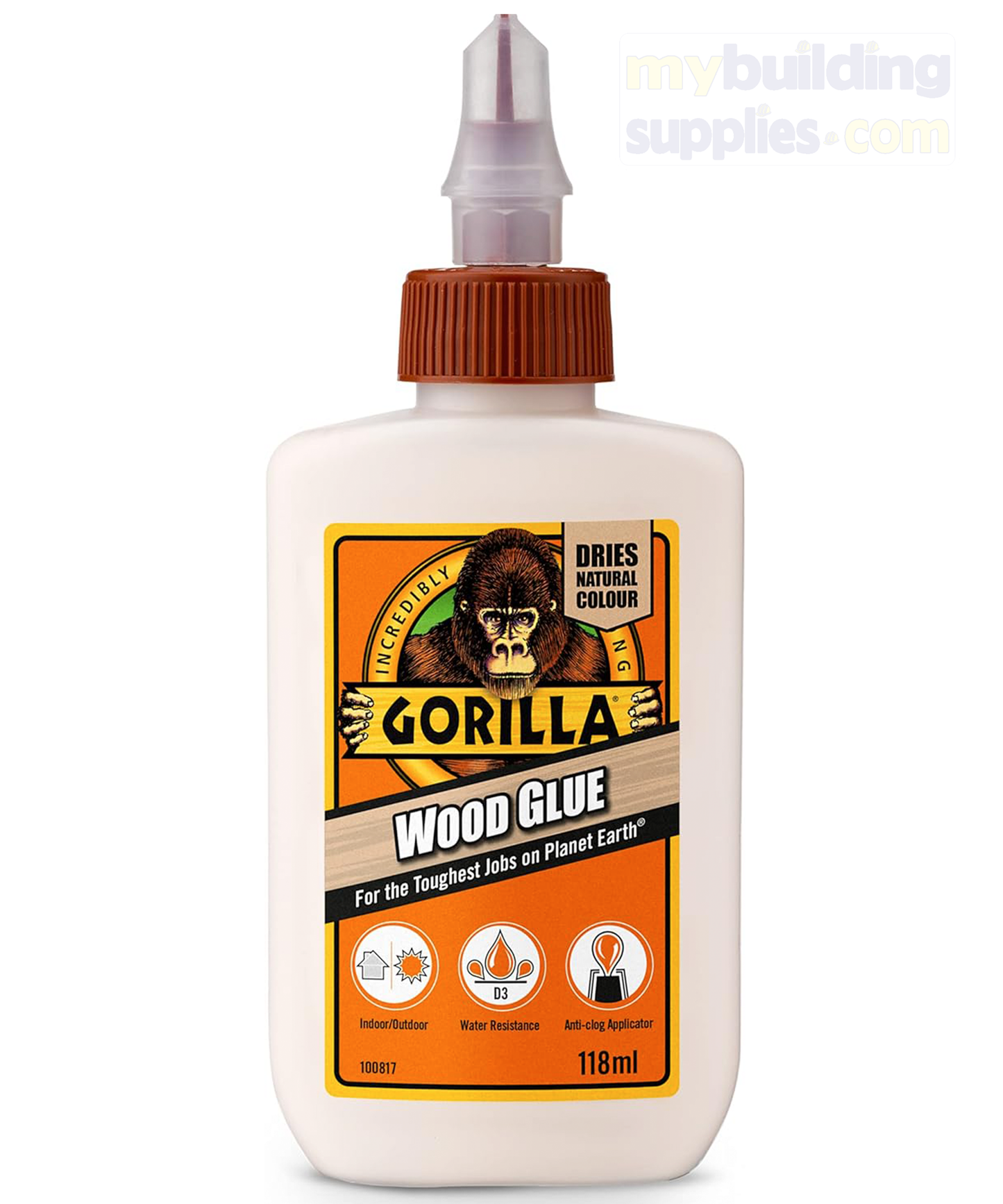 Gorilla Wood Glue, 118ml, Water Resistant and Dies Natural. 