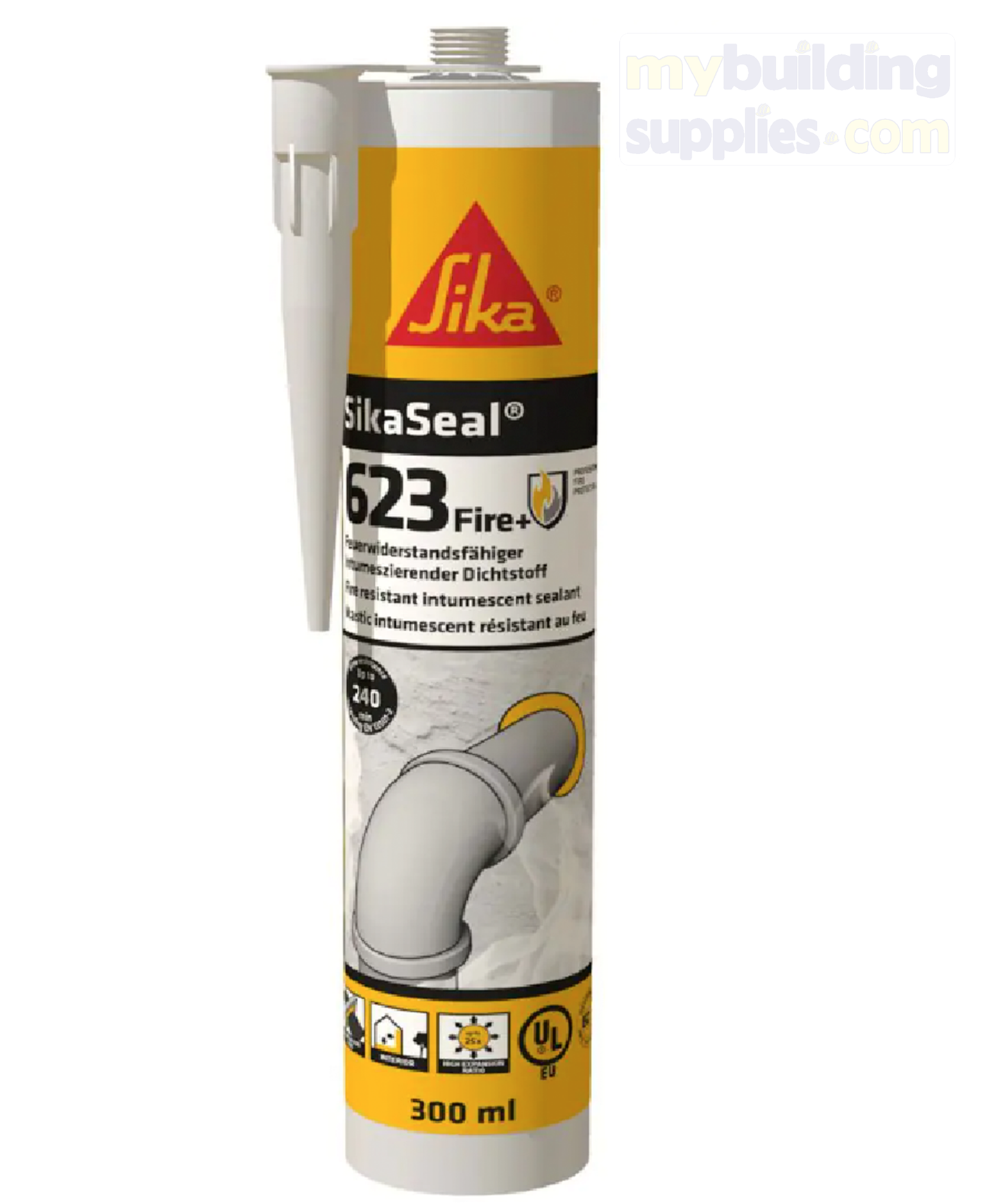 SikaSeal-623 Fire is a fire-resistant, intumescent graphite-based sealant/silicone for interior penetration seals. SikaSeal-623 Fire is designed to provide a high-volume expansion and pressure seal during a fire to combustible pipes that pass through floor and wall service openings.