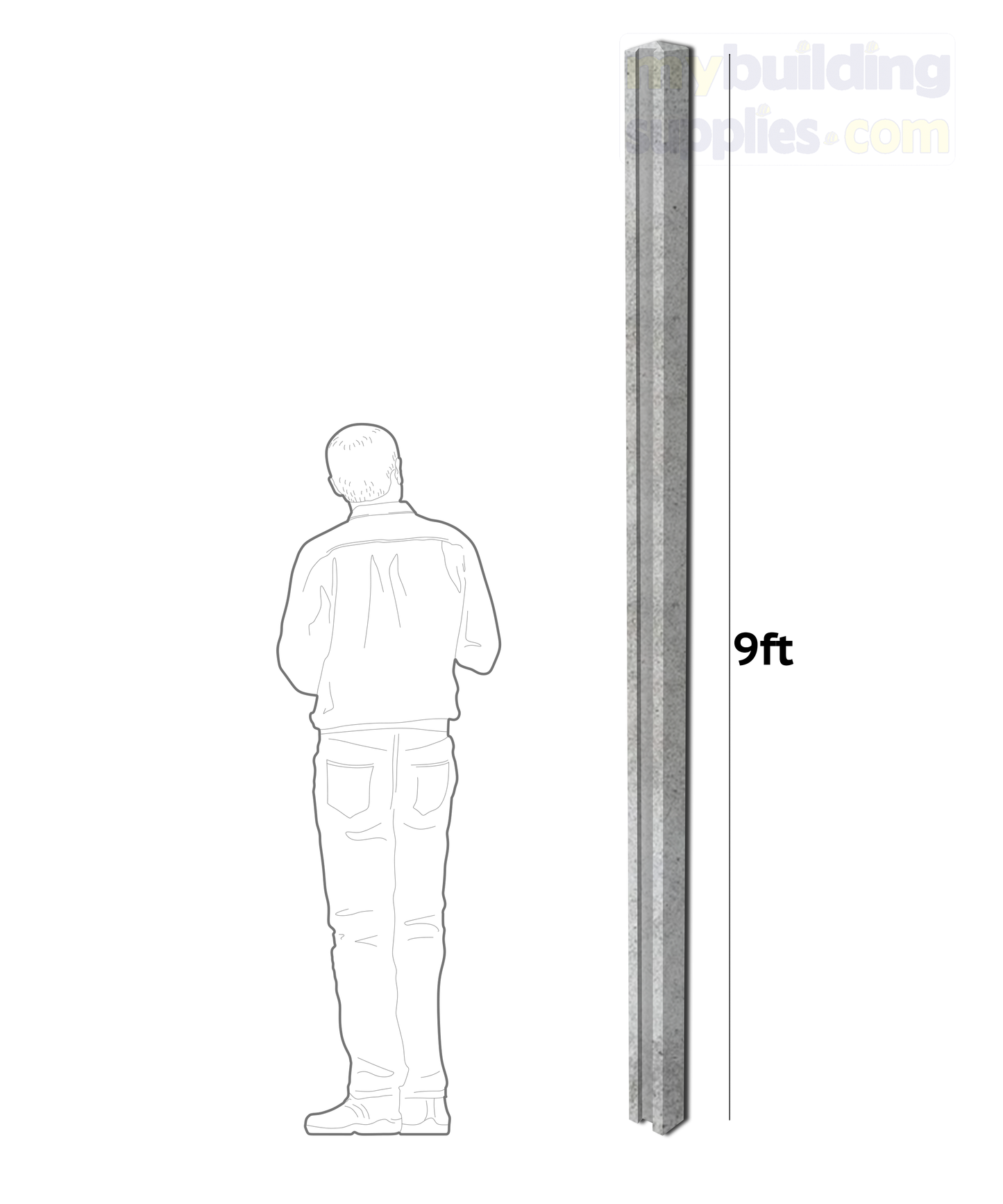 9ft Slotted Concrete Intermediate Fence Post