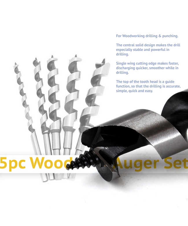 Wood Auger Drill Bits 5pc Set 10mm to 25mm 298528