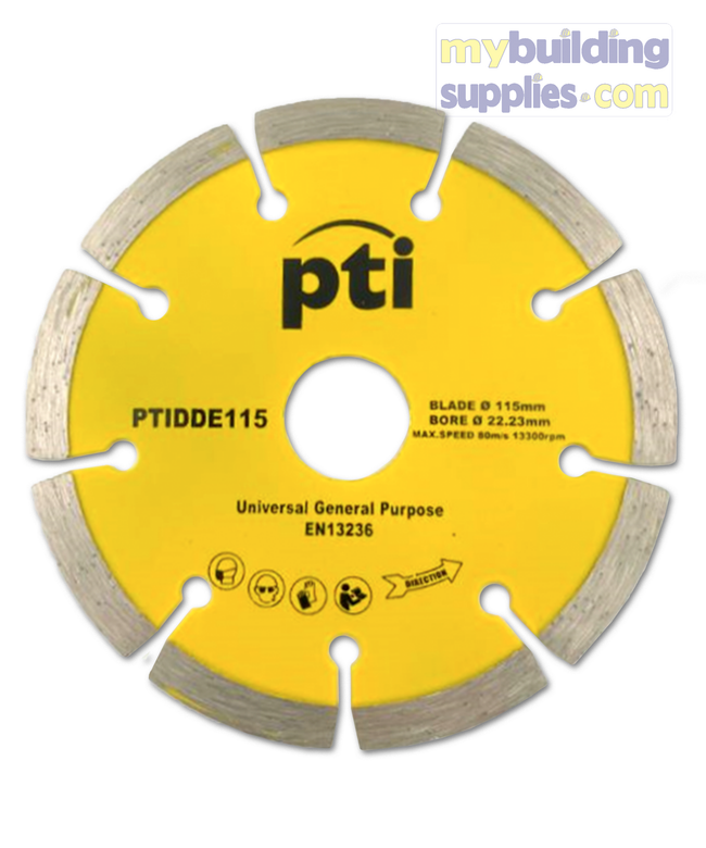 115mm Diamond Disc Diamond blade 115mm, suitable for angle grinders, b&q angle grinders, wood cutting, tile cutting, and concrete cutting. Blade: 115mm Bore: 22.23mm Max Speed: 13300rpm/80ms