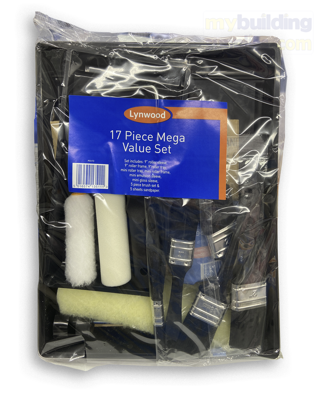 17pc Mega Value Set Paint Tray, Brushes & Rollers