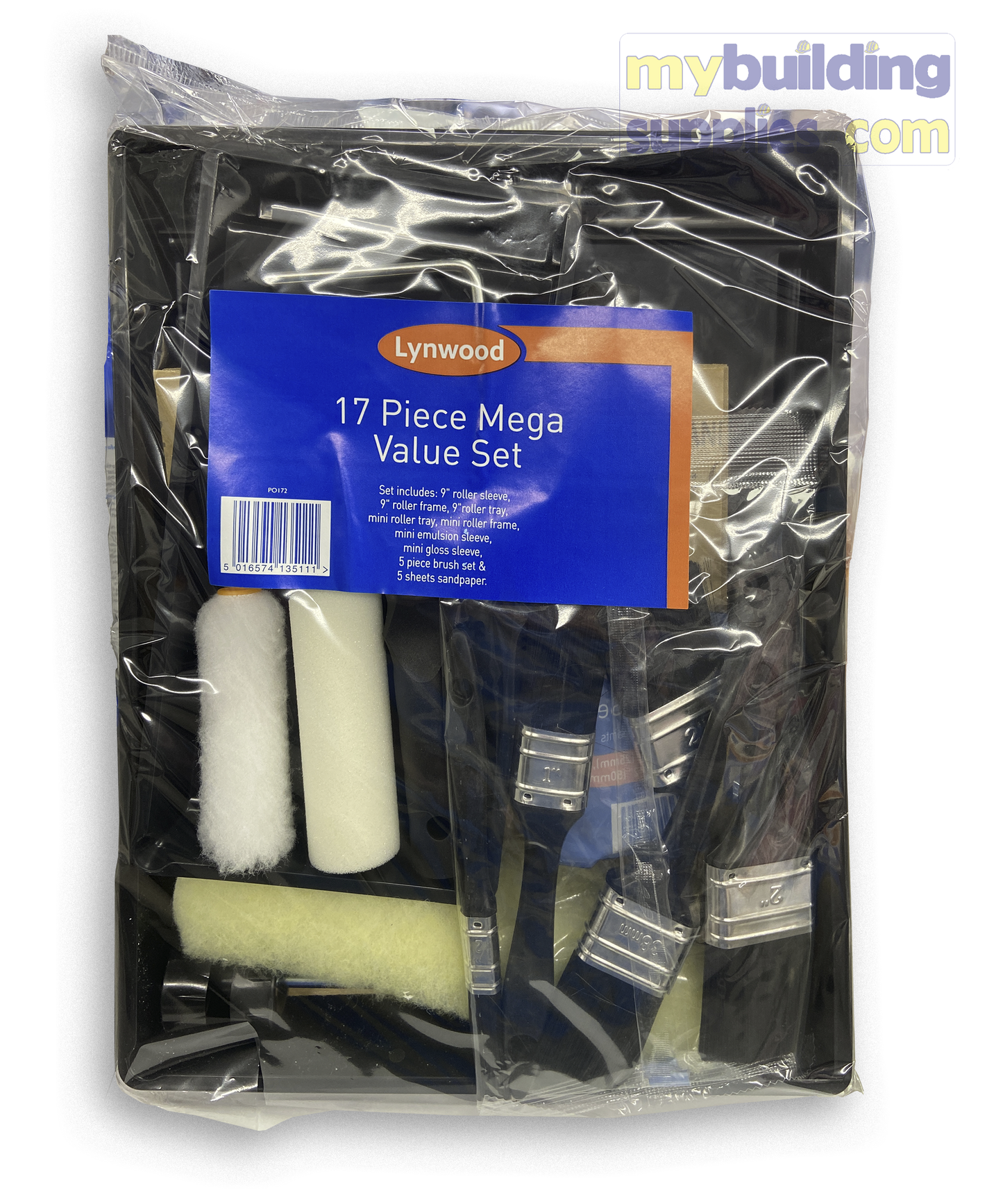 17pc Mega Value Set Paint Tray, Brushes & Rollers