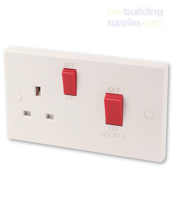 45 Amp DP Switch + 13 Amp Socket Square white