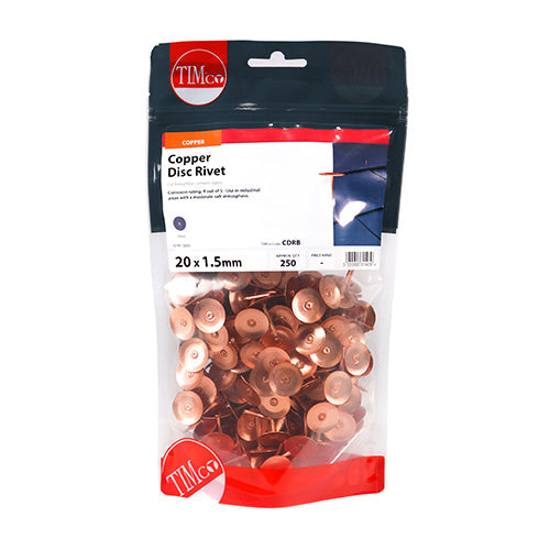 Disc Rivets Copper 20 x 1.50 QTY 250