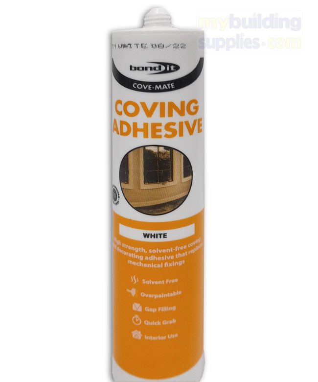 Bond It Cove-Mate Coving Adhesive, a high-strength, solvent-free, gap-filling, coving and decorating adhesive. This is a perfect product for an all-rounded gap-filler for your D.I.Y Products. <span style="font-size: 0.875rem;">Dries to a white finish and can be over-painted once dry.</span>