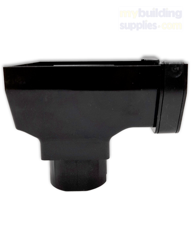 Downpipe Connector - Half Round Stop End Outlet Black 112mm x 68mm