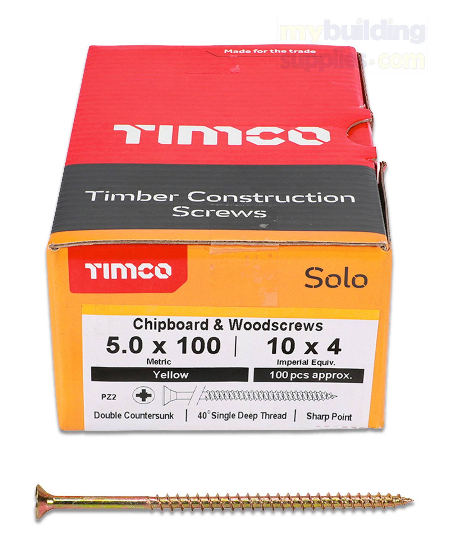 Timco 5 x 100mm Solo Wood Screws PZ2 CSK ZYP 100 QTY