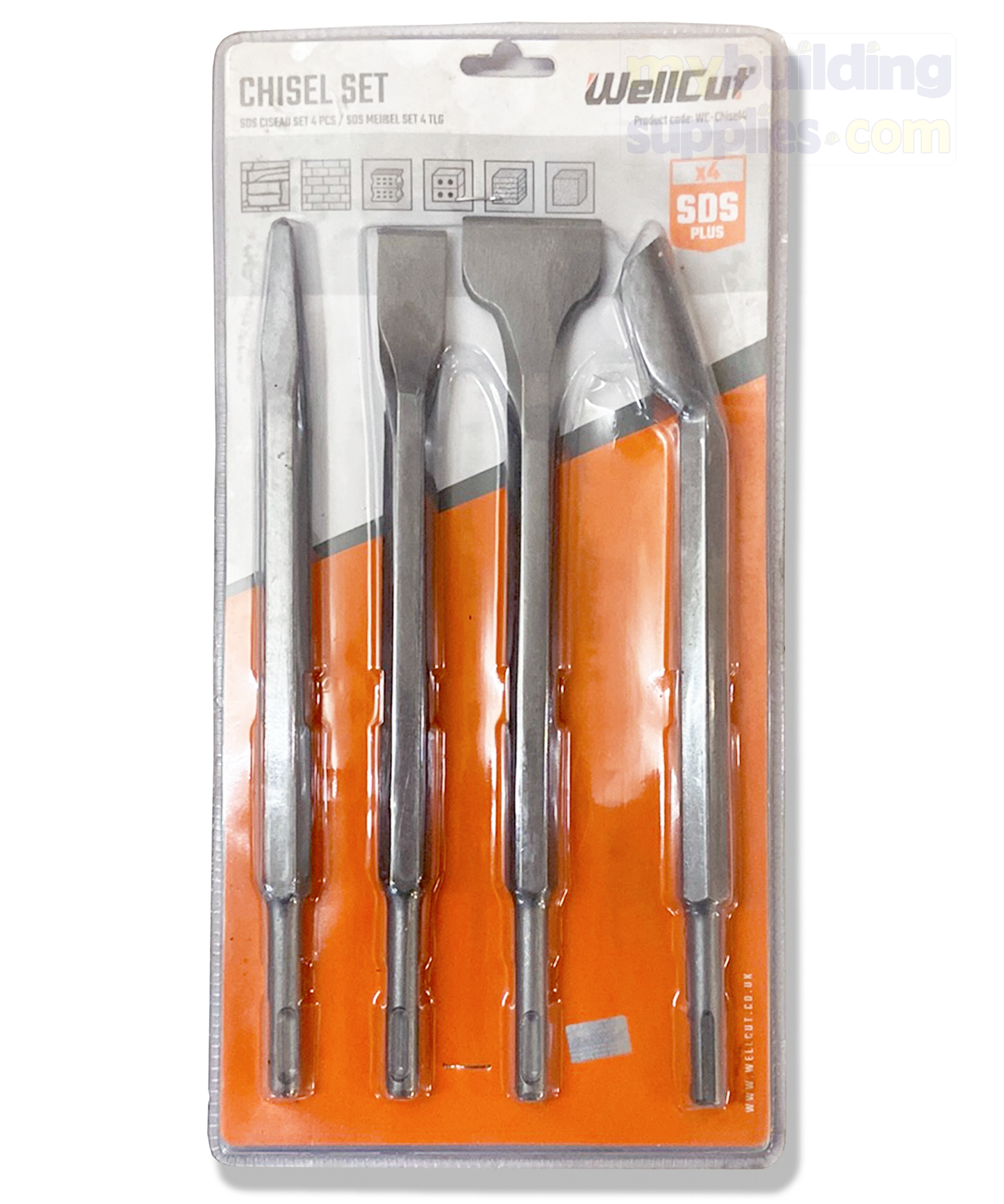 Wellcut SDS Max Chisel Point 4 Piece Rotary Hammer Drill Bit Set 250mm