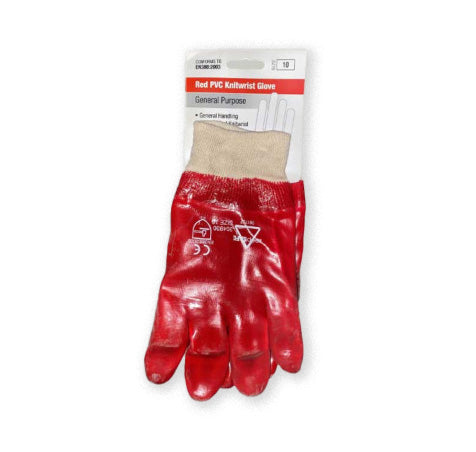 Red PVC Knitwrist Glove General Purpose